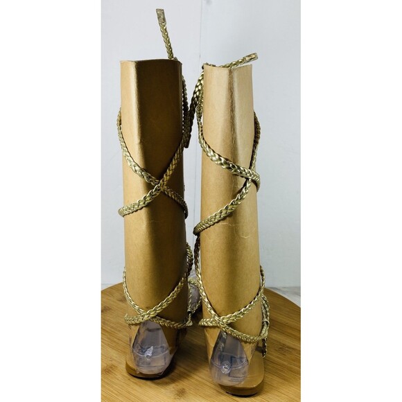 Colin Stuart Braided Gladiator Ankle Wrap Sandals 5 Gold - Picture 4 of 5